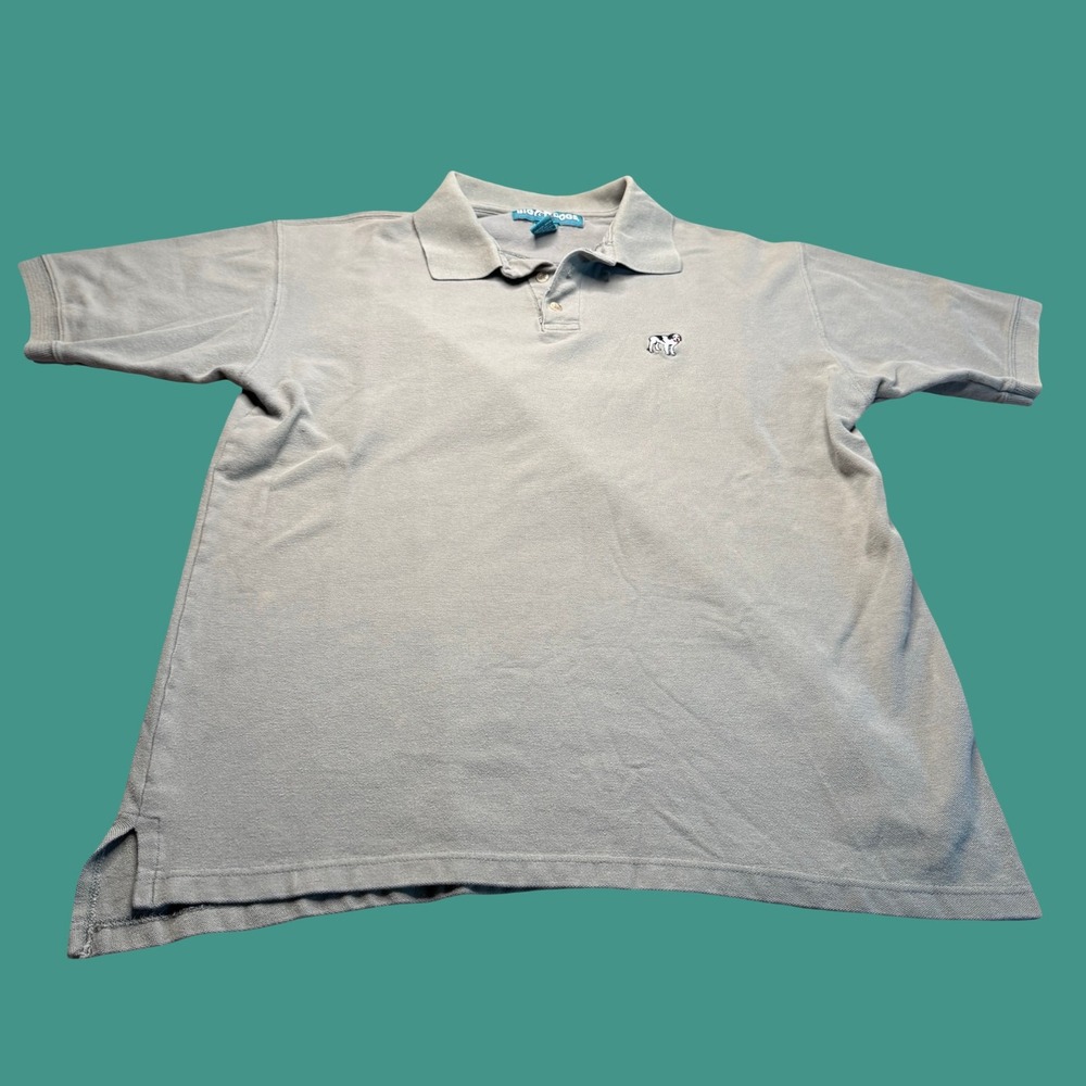 Big Dogs Polo Shirt Large Gray Green Embroidered Dog 100% Cotton Short Sleeve